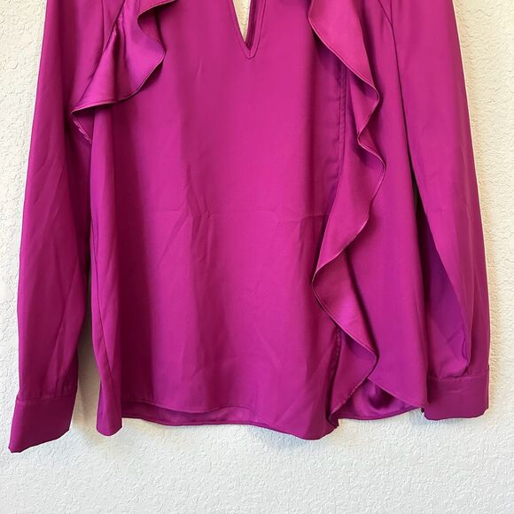 NWT PARKER Ciani Cascading Ruffle L/S Blouse Keyhole in Deep Plum - Picture 5 of 15